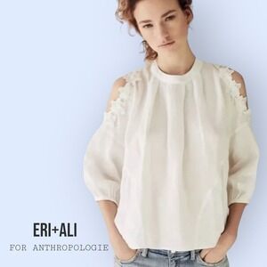 ERI+ALI Anthropologie Cold Shoulder‎ Linen Top, XS